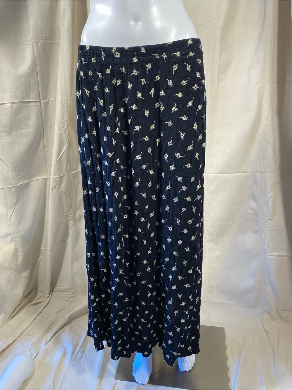Vintage Black Maxi Skirt With Delicate White Floral Print